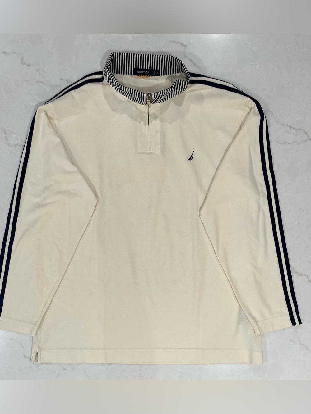 Nautica Heritage 1/4 Zip Pullover XL Pique Cotton Sailcloth Collar Ring Snaps